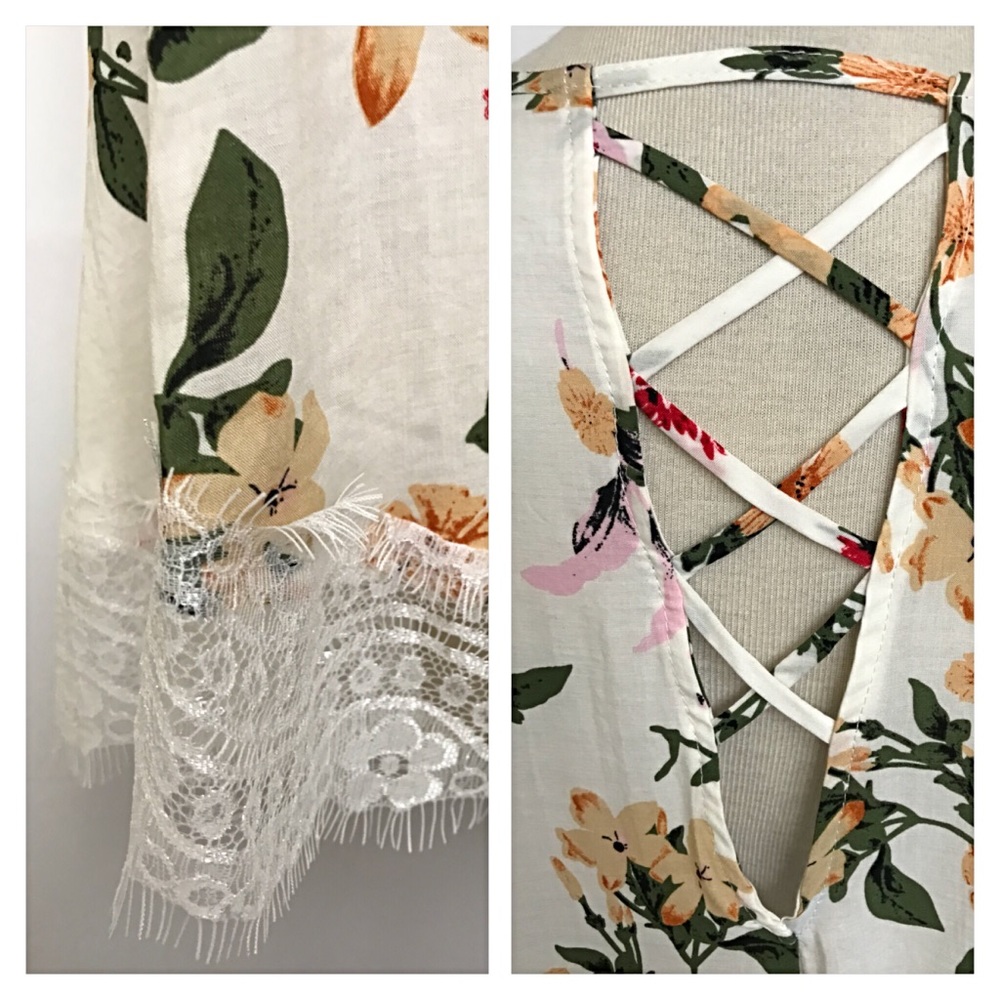 📍SALE Relaxed Flowy Floral Lace Hem Tunic SML - Picture 5 of 8